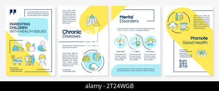 2D brochure parenting children with health issues line icons Stock Vector