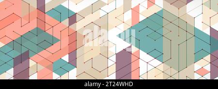 Abstract rectro colored  background in isometric style.  Vector Stock Vector