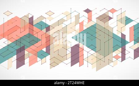 Abstract rectro colored  background in isometric style.  Vector Stock Vector