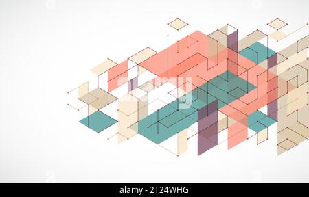 Abstract rectro colored  background in isometric style.  Vector Stock Vector