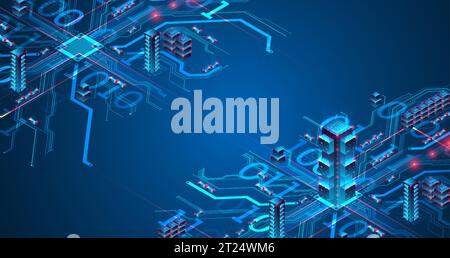 Isometric big data concept, database. Abstract technology background. Vector illustration Stock Vector