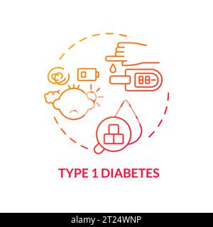 2D thin line gradient icon type 1 diabetes concept Stock Vector