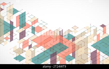 Abstract rectro colored  background in isometric style.  Vector Stock Vector