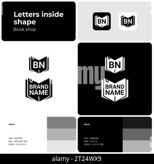 Book shop branding monochrome template with logo Stock Vector