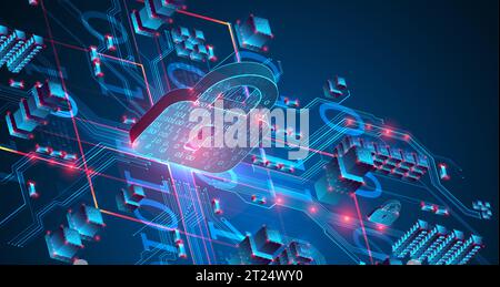 Isometric protection concept. Protect mechanism, system privacy. Vector Stock Vector