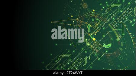 Abstract background on technological and scientific topics. Various techno details with using digital code. Vector format. Stock Vector