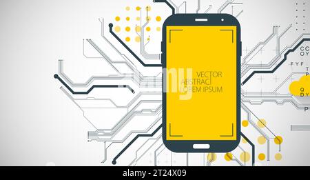 Mobile phone background. Вig data flow processing concept, cloud database. Abstract technology CPU theme illustration. Stock Vector