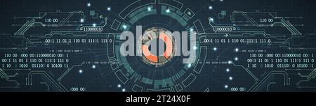 Abstract background on technological and scientific topics. Various techno details with using digital code. Vector format. Stock Vector