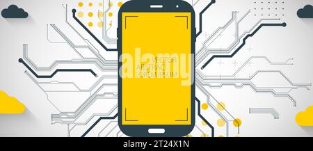 Mobile phone background. Вig data flow processing concept, cloud database. Abstract technology CPU theme illustration. Stock Vector