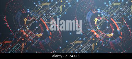 Abstract background on technological and scientific topics. Various techno details with using digital code. Vector format. Stock Vector