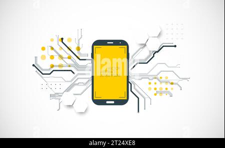 Mobile phone background. Вig data flow processing concept, cloud database. Abstract technology CPU theme illustration. Stock Vector