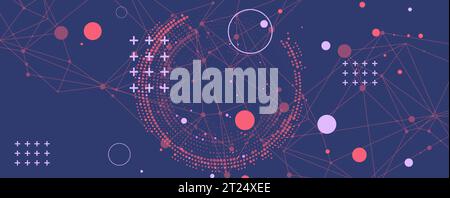 Halftone science background with connecting dots and lines. Digital data visualization. Vector Stock Vector