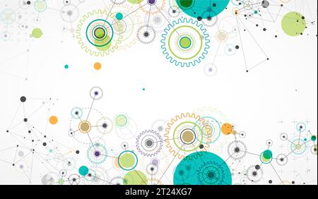 Abstract  technological background  with cogwheels and plexus effect. Vector Stock Vector