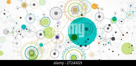 Abstract  technological background  with cogwheels and plexus effect. Vector Stock Vector