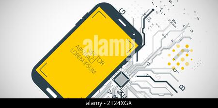 Mobile phone background. Вig data flow processing concept, cloud database. Abstract technology CPU theme illustration. Stock Vector