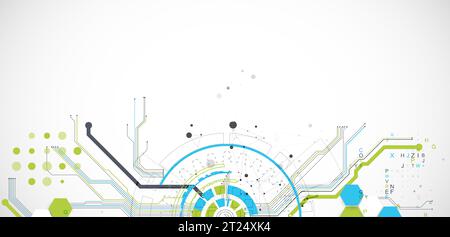 Abstract background with plexus effect. Scientific and technological concept with the use of technical elements formed in the shape of a circle. Stock Vector