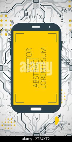Mobile phone background. Вig data flow processing concept, cloud database. Abstract technology CPU theme illustration. Stock Vector