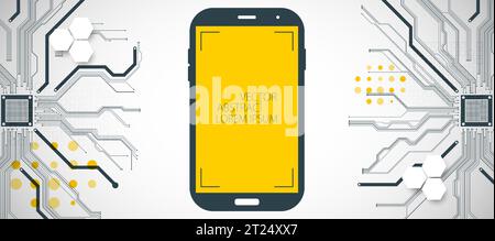 Mobile phone background. Вig data flow processing concept, cloud database. Abstract technology CPU theme illustration. Stock Vector