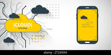 Mobile phone background. Вig data flow processing concept, cloud database. Abstract technology CPU theme illustration. Stock Vector