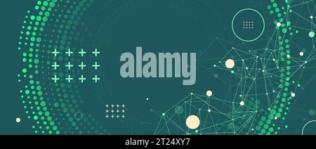 Halftone science background with connecting dots and lines. Digital data visualization. Vector Stock Vector