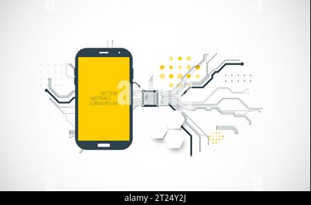 Mobile phone background. Вig data flow processing concept, cloud database. Abstract technology CPU theme illustration. Stock Vector