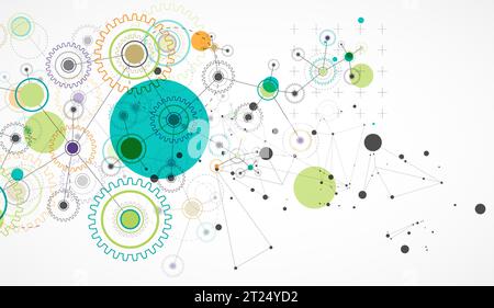 Abstract  technological background  with cogwheels and plexus effect. Vector Stock Vector
