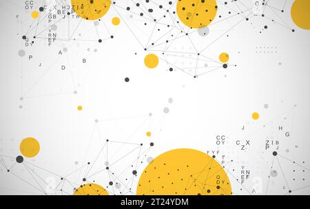 Template for science and technology presentation. Plexus style background with yellow spots. Stock Vector