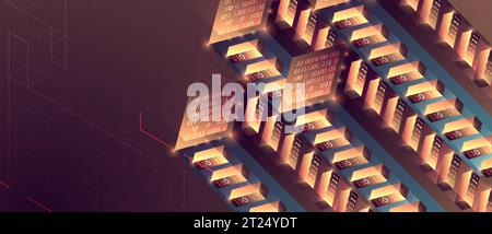Smart city. Isometric big data concept, database.  Abstract technology background. Vector illustration Stock Vector