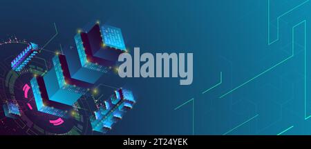 Smart city. Isometric big data concept, database.  Abstract technology background. Vector illustration Stock Vector