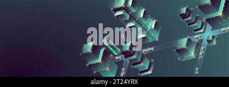 Smart city. Isometric big data concept, database.  Abstract technology background. Vector illustration Stock Vector