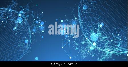 Sphere  theme with connected lines in technology style background.  Abstract 3d grid design. Stock Vector