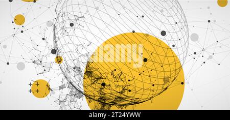 Sphere  theme with connected lines in technology style background.  Abstract 3d grid design. Stock Vector