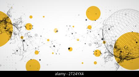 Sphere  theme with connected lines in technology style background.  Abstract 3d grid design. Stock Vector