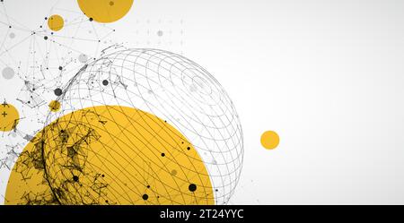 Sphere  theme with connected lines in technology style background.  Abstract 3d grid design. Stock Vector