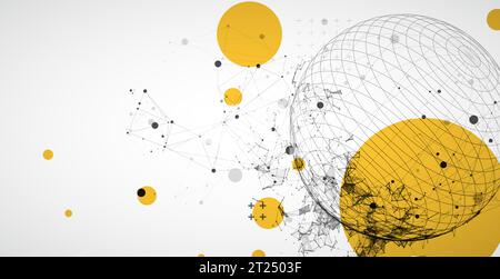 Sphere  theme with connected lines in technology style background.  Abstract 3d grid design. Stock Vector