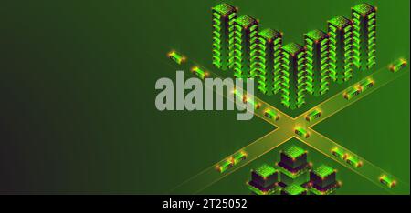 Smart city. Isometric big data concept, database.  Abstract technology background. Vector illustration Stock Vector