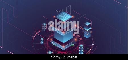 Smart city. Isometric big data concept, database.  Abstract technology background. Vector illustration Stock Vector