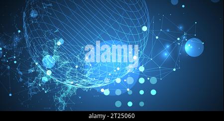 Sphere  theme with connected lines in technology style background.  Abstract 3d grid design. Stock Vector