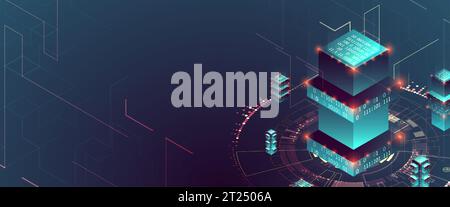 Smart city. Isometric big data concept, database.  Abstract technology background. Vector illustration Stock Vector