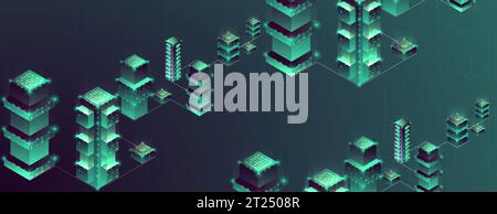 Smart city. Isometric big data concept, database.  Abstract technology background. Vector illustration Stock Vector