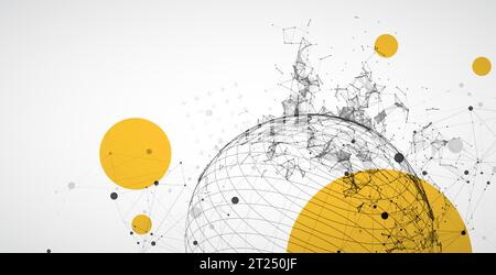Sphere  theme with connected lines in technology style background.  Abstract 3d grid design. Stock Vector