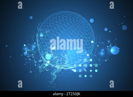 Sphere  theme with connected lines in technology style background.  Abstract 3d grid design. Stock Vector