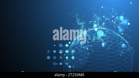 Sphere  theme with connected lines in technology style background.  Abstract 3d grid design. Stock Vector