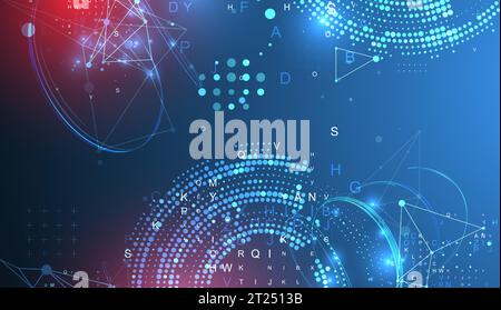 Halftone science background with connecting dots and lines. Digital data visualization. Vector Stock Vector