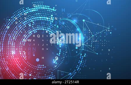 Halftone science background with connecting dots and lines. Digital data visualization. Vector Stock Vector