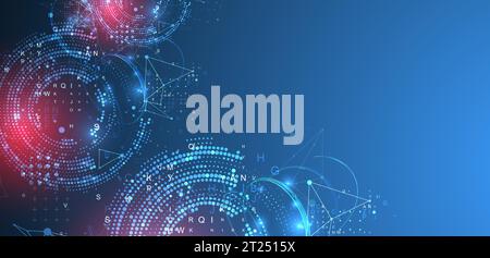Halftone science background with connecting dots and lines. Digital data visualization. Vector Stock Vector