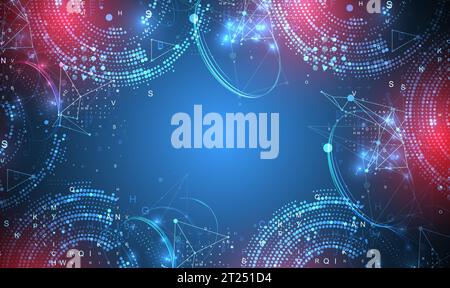Halftone science background with connecting dots and lines. Digital data visualization. Vector Stock Vector