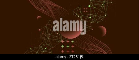 Abstract  background with wireframe waves. 3D surface. Vector Stock Vector