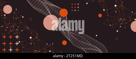 Abstract  background with wireframe waves. 3D surface. Vector Stock Vector
