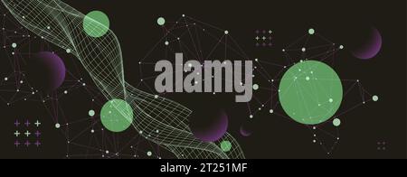 Abstract  background with wireframe waves. 3D surface. Vector Stock Vector